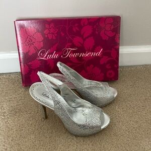 Silver peep toe heels